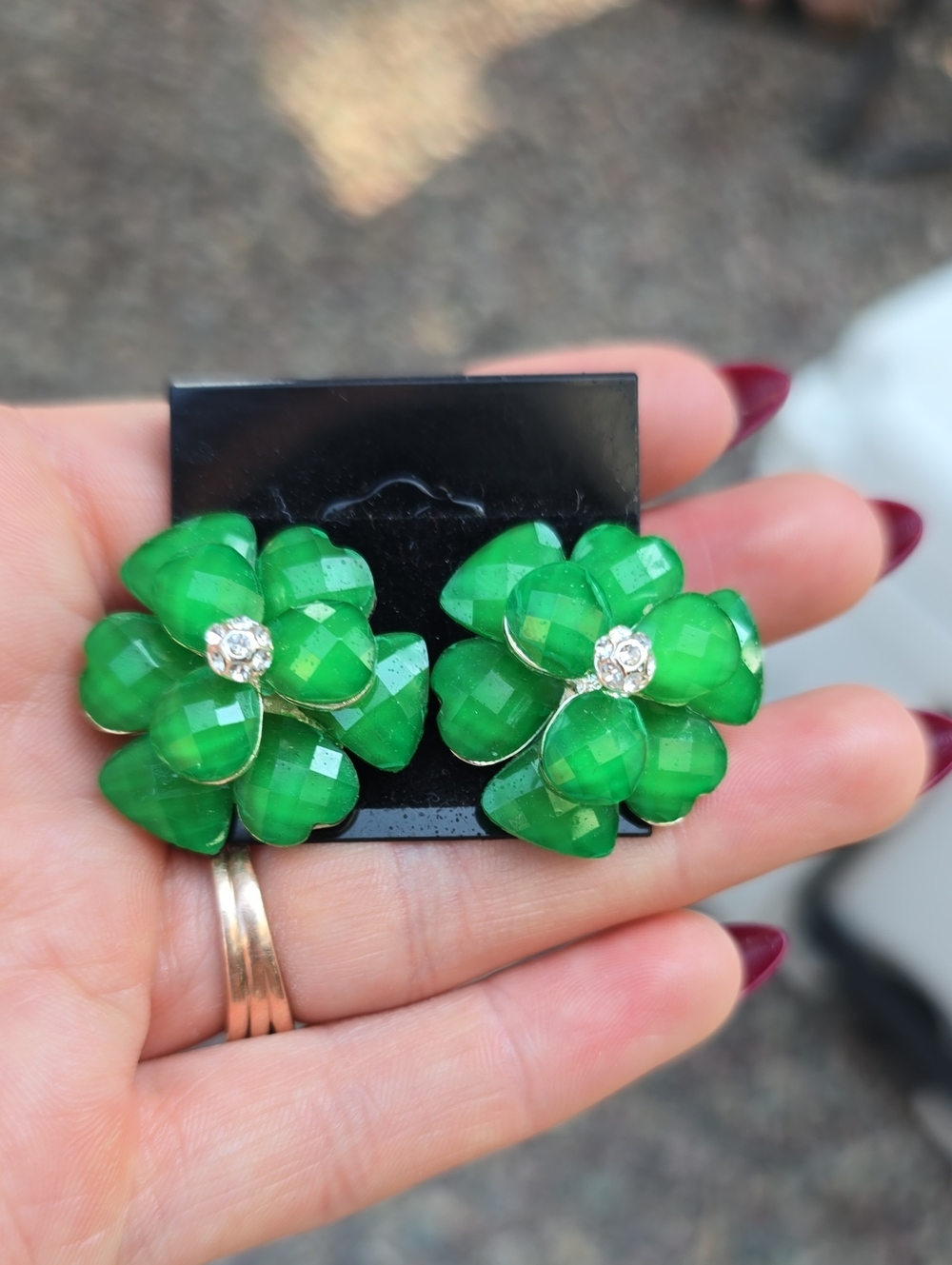 Green Floral Crystal Cluster Earrings
